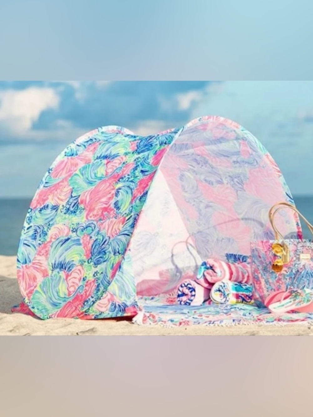 Lilly Pulitzer Pop-Up Canopy Pastel Pink Blue Mint Sun Shade Tent Beach Please